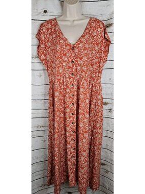SOLD>>>>>Madewell Orange Red Floral Piazza Dress